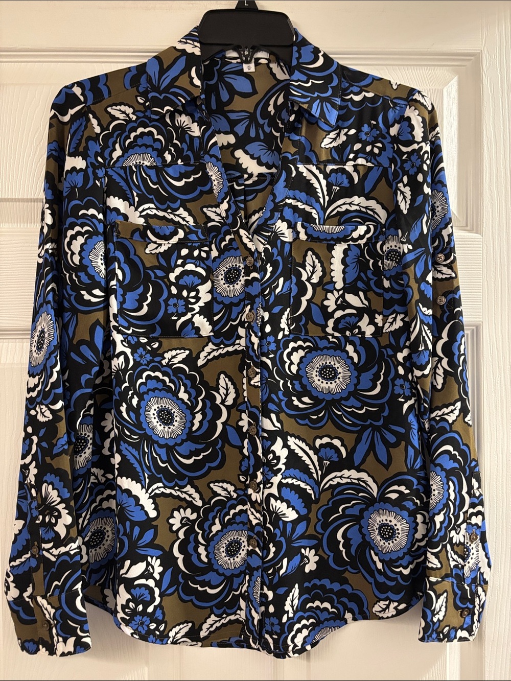 Express Blue, Olive and Black Floral Button-Down Shirt